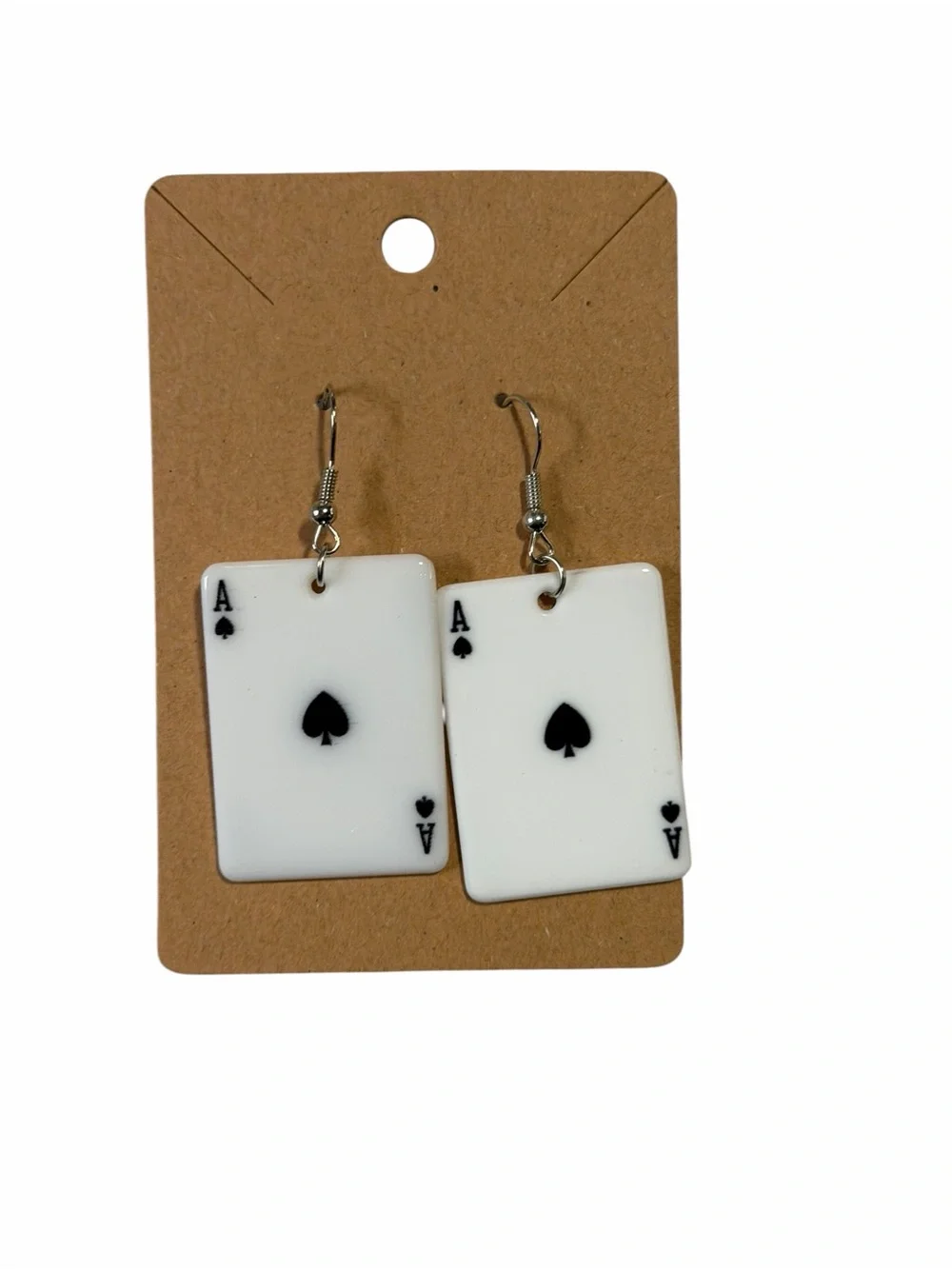 Ace of Spades White and Black Playing Card Drop Earrings